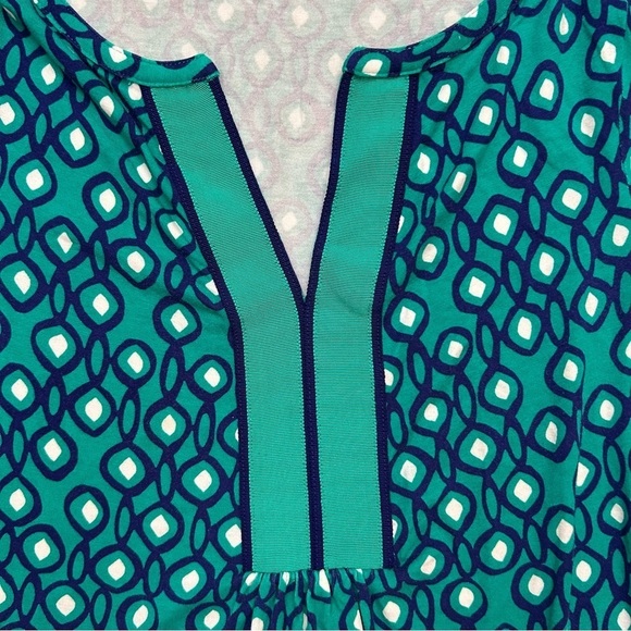 Boden Isobel Blue Geometric Tunic Dress with Grosgrain Ribbon Neckline, Size 2 - Picture 5 of 14